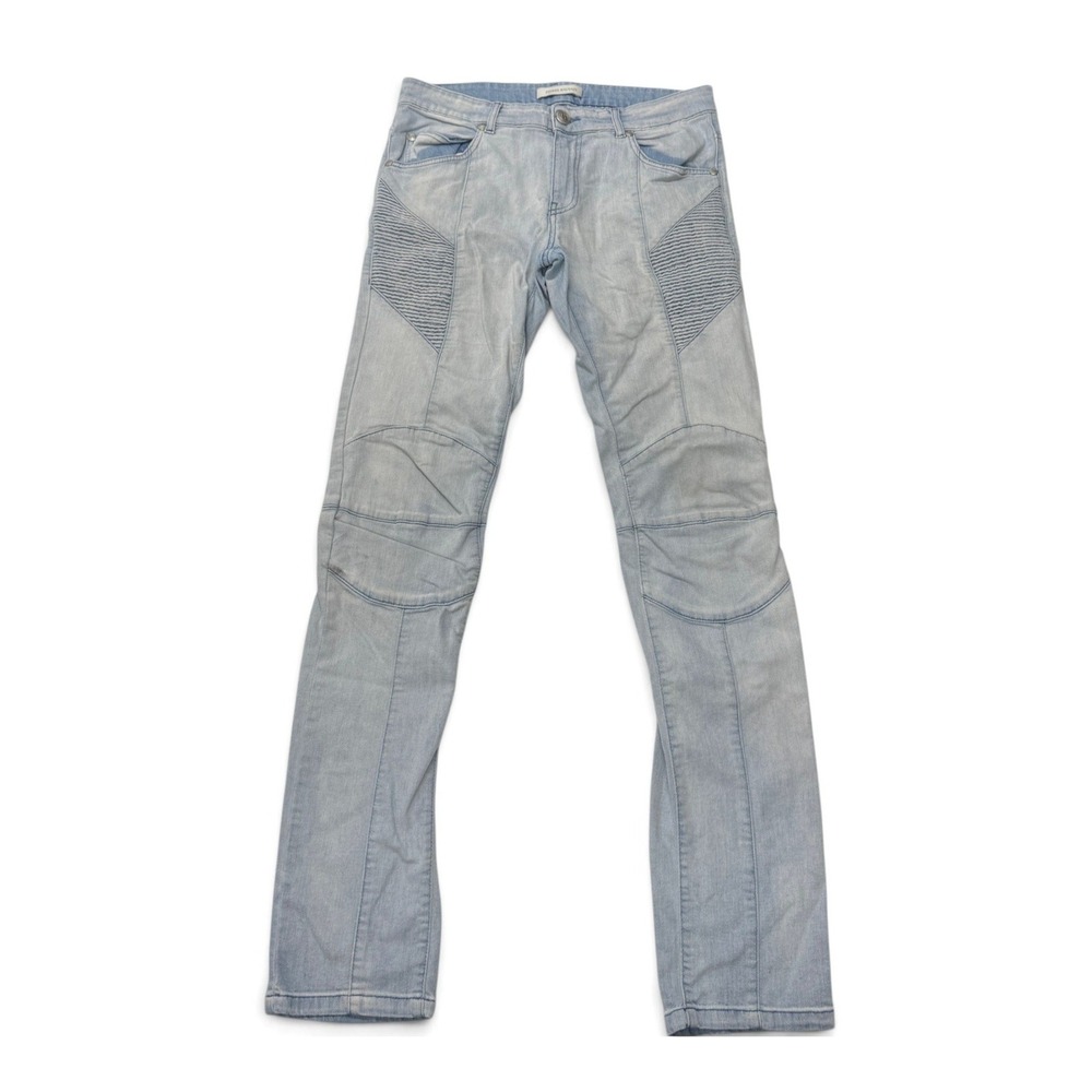 Pierre Balmain Light Wash Moto Biker Jeans Ribbed Slim Fit Mens 32 x34